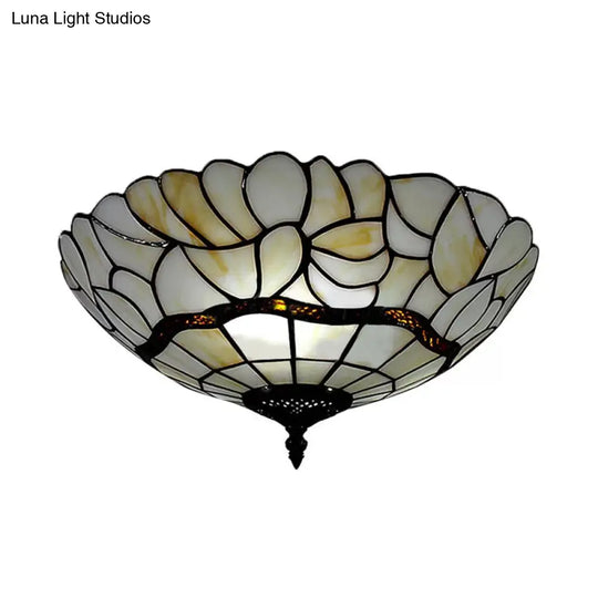 Tiffany 2-Light Bedroom Ceiling Flush Mount - Art Glass Dome Shade 8 H X 16 D White Fixture