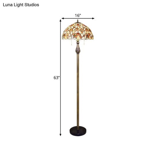 Tiffany 2-Light Shell Pull Chain Floor Lamp With Blossom Design - White