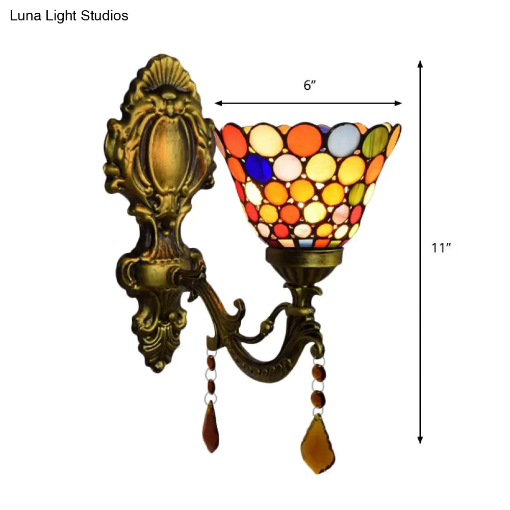 Tiffany Agate Glass Bell Wall Sconce In Antique Brass For Stairway Lighting