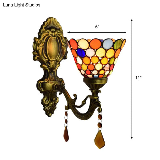 Tiffany Agate Glass Bell Wall Sconce In Antique Brass For Stairway Lighting