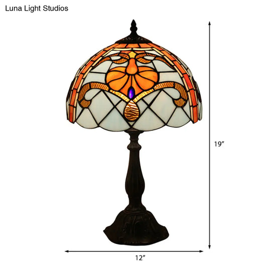 Tiffany Antique Stained Glass Desk Lamp Brown Domed Reading Light For Living Room