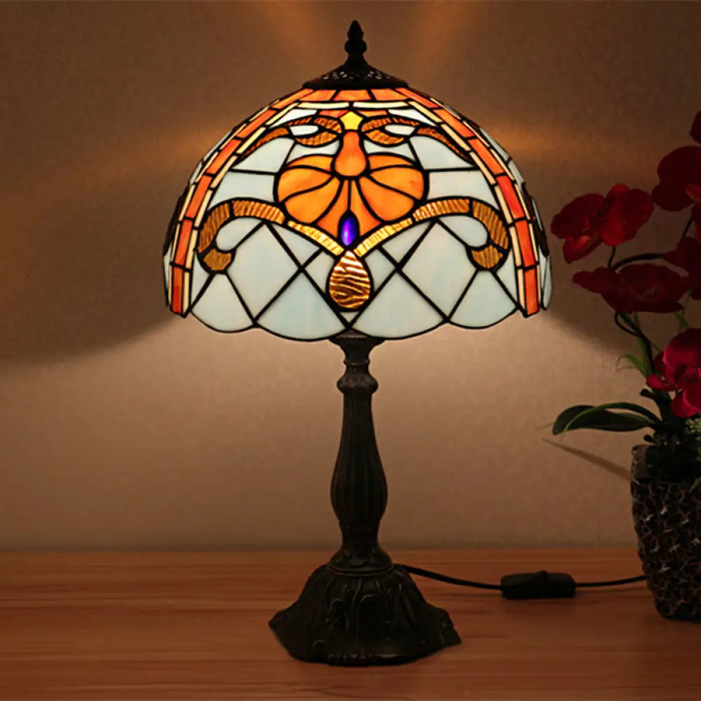 Tiffany Antique Stained Glass Desk Lamp Brown Domed Reading Light For Living Room