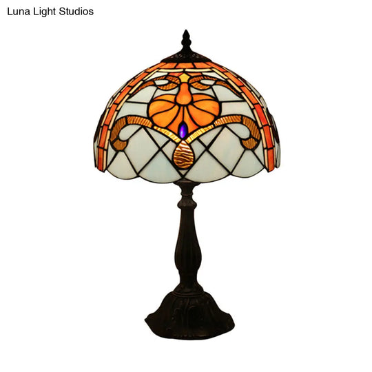 Tiffany Antique Stained Glass Desk Lamp Brown Domed Reading Light For Living Room