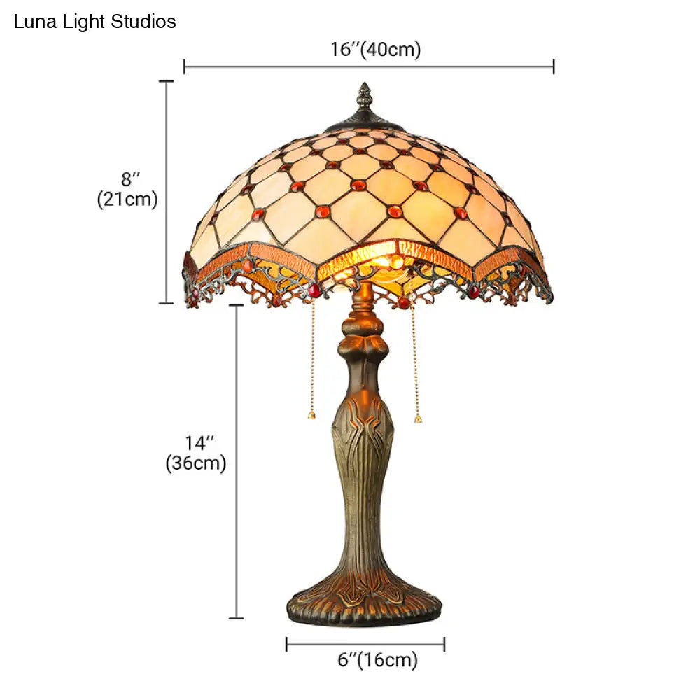 Tiffany Art Glass Desk Lamp With 2 Lights Beige For Study Room