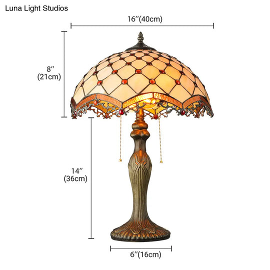 Tiffany Art Glass Desk Lamp With 2 Lights Beige For Study Room