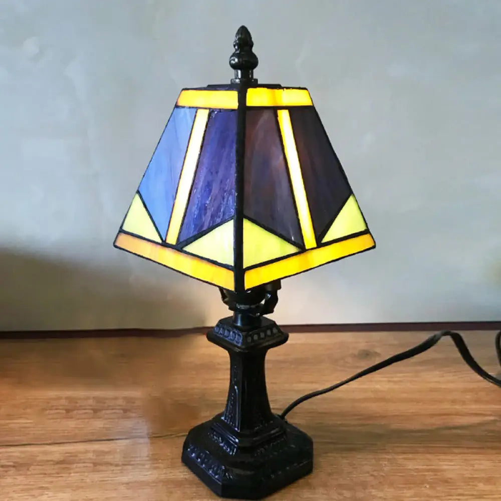 Tiffany Art Glass Desk Light: 1-Light Craftsman Reading Lamp In Blue/White For Bedroom Decor Blue