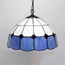 Tiffany Art Glass Dome Pendant Light - Beige/Orange/Blue 1 Bulb Ceiling Hang Fixture For Living