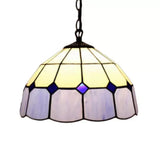 Beige/Orange/Blue Tiffany Dome Pendant Light - Stained Art Glass Ceiling Fixture For Living Room
