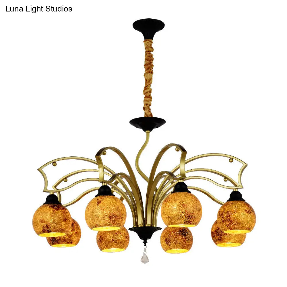 Tiffany Art Glass Pendant Chandelier With Stained Design In Gold - 3/6/8 Lights For Living Room