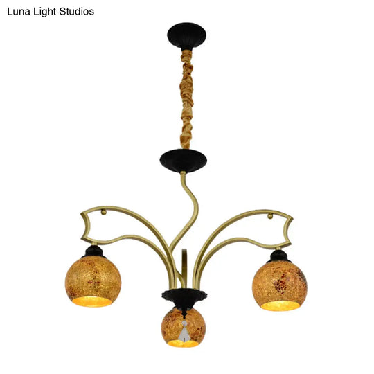 Tiffany Art Glass Pendant Chandelier With Stained Design In Gold - 3/6/8 Lights For Living Room