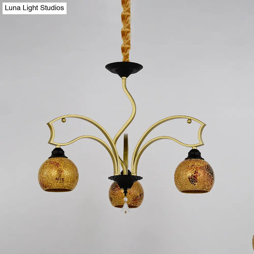 Tiffany Art Glass Pendant Chandelier With Stained Design In Gold - 3/6/8 Lights For Living Room