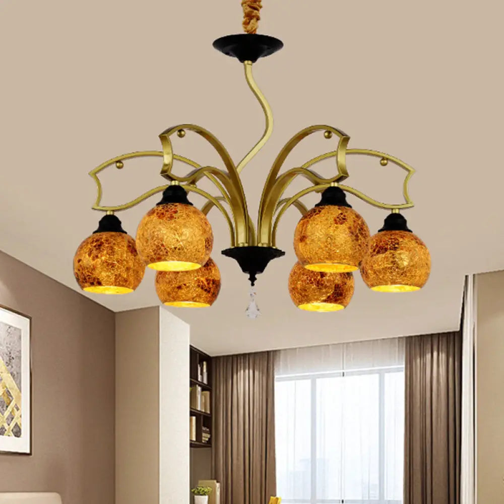 Tiffany Art Glass Pendant Chandelier With Stained Design In Gold - 3/6/8 Lights For Living Room 6 /