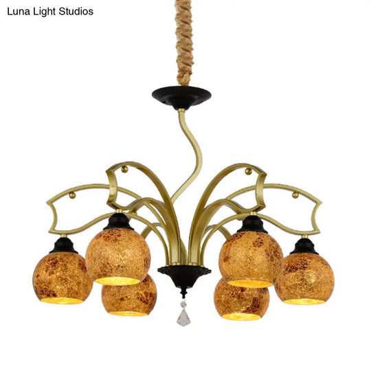 Tiffany Art Glass Pendant Chandelier With Stained Design In Gold - 3/6/8 Lights For Living Room