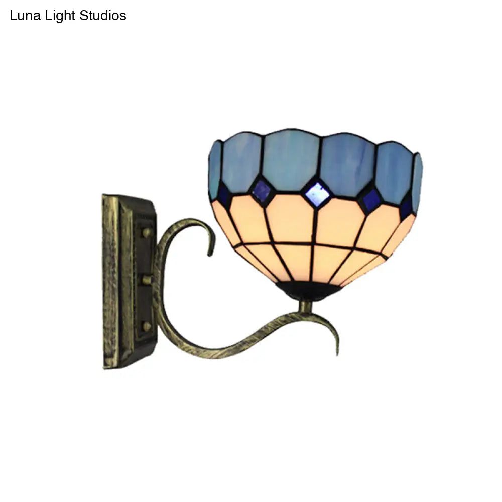 Tiffany Art Glass Wall Lamp - Classic Bowl Light In Antique Bronze For Bathroom