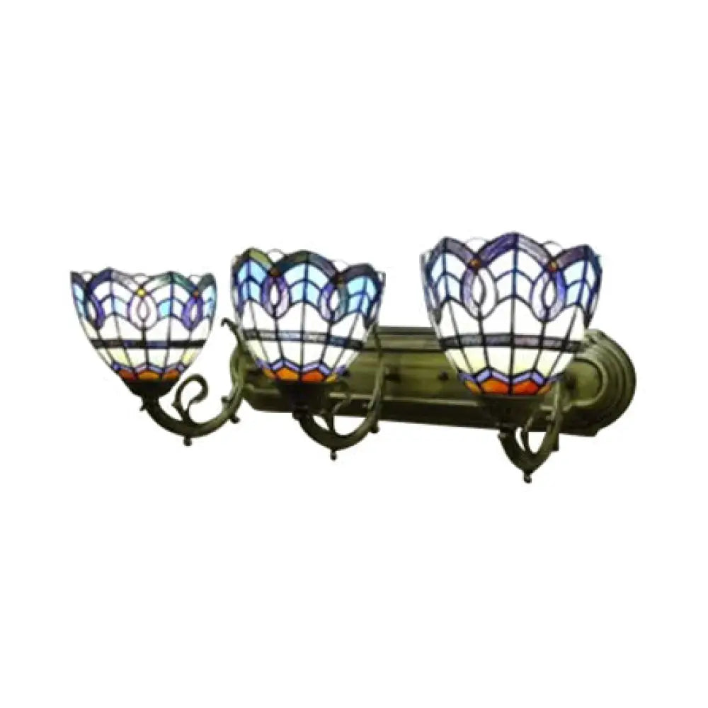 Tiffany Baroque Stained Glass Wall Sconce - Blue 3 Lights Study Room Lighting