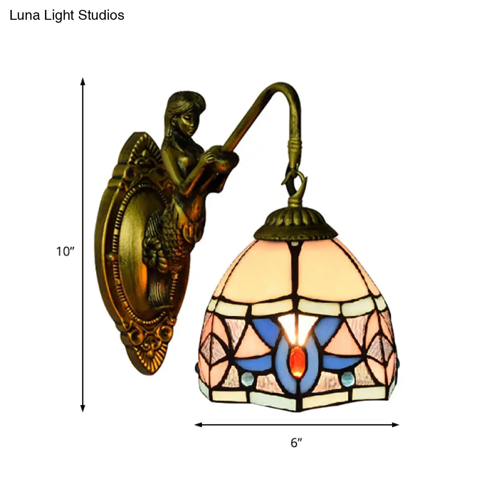 Tiffany Beige Glass Mermaid Wall Sconce - Hallway Accent Light