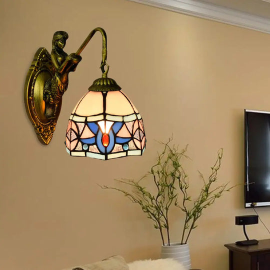 Tiffany Beige Glass Mermaid Wall Sconce - Hallway Accent Light