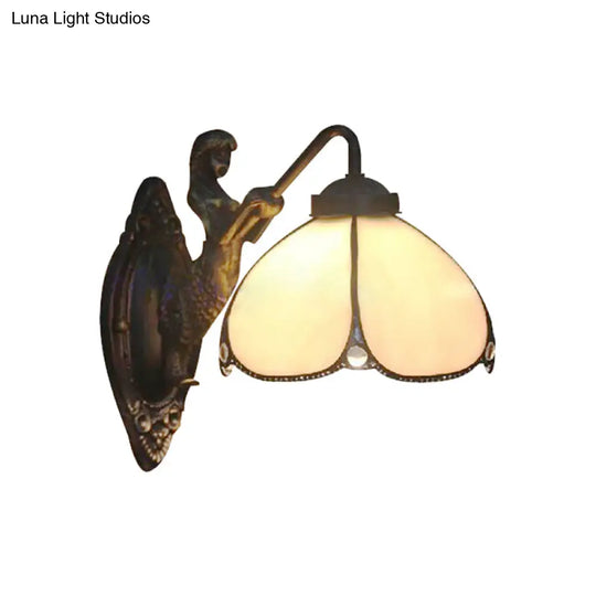 Tiffany Beige Glass Wall Sconce Light With Mermaid Decoration For Corridor