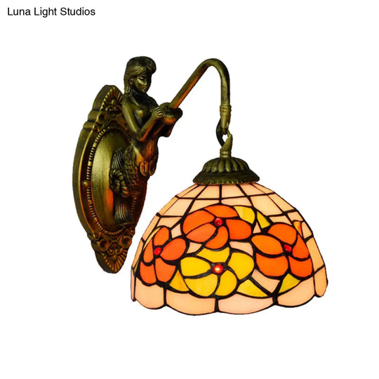 Tiffany Beige Glass Wall Sconce With Mermaid Detail For Hallway