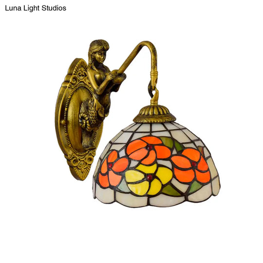 Tiffany Beige Glass Wall Sconce With Mermaid Detail For Hallway