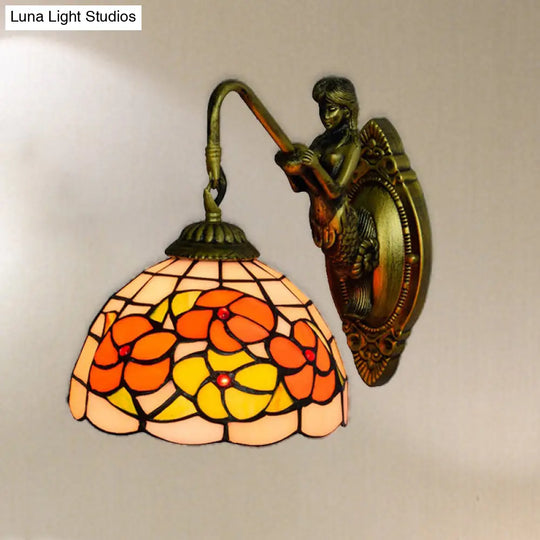 Tiffany Beige Glass Wall Sconce With Mermaid Detail For Hallway