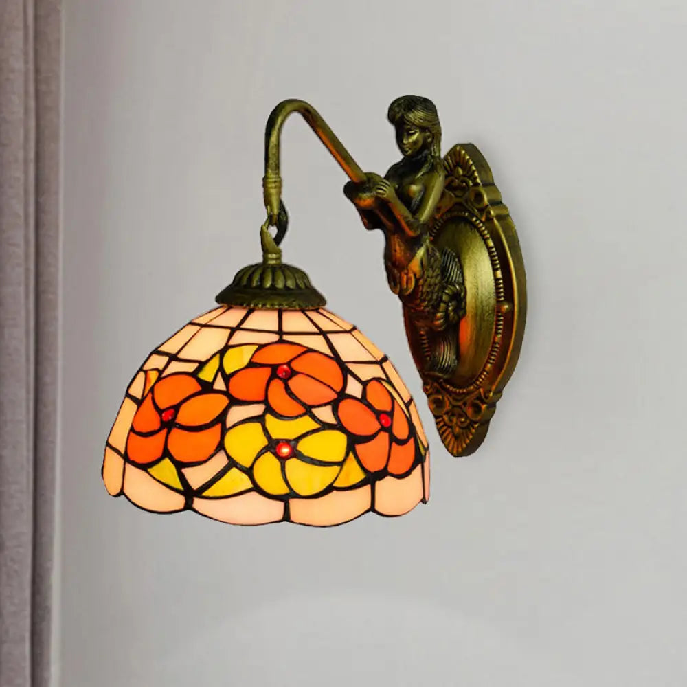 Tiffany Beige Glass Wall Sconce With Mermaid Detail For Hallway