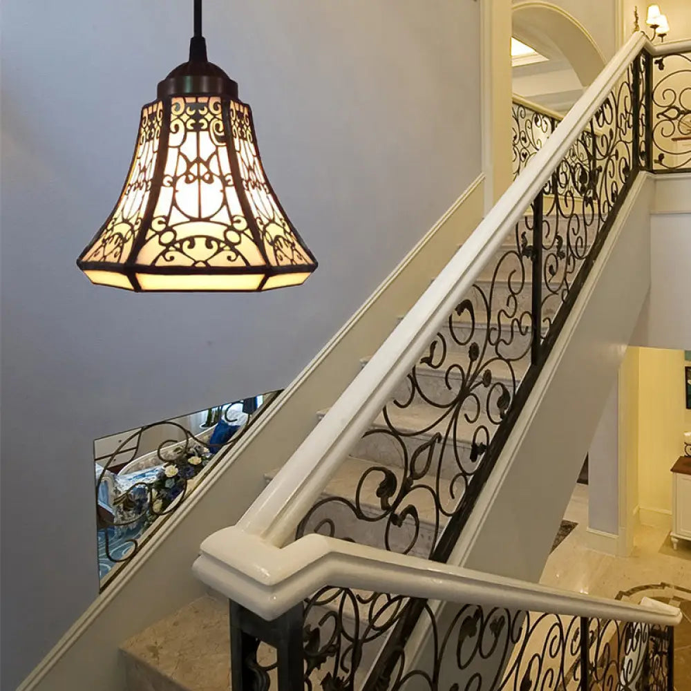Tiffany Beige Stained Glass Mini Pendant Lamp For Stairs