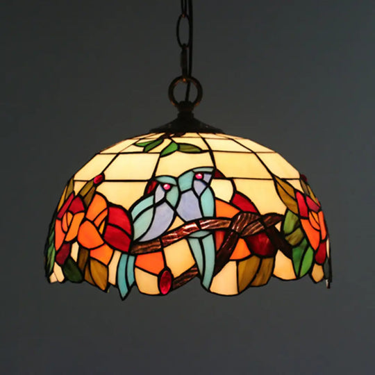 Tiffany Black Floral Patterned Pendant Light Kit With Hand Cut Glass Shade For Dining Room / B