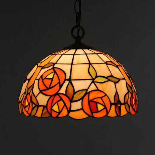 Tiffany Black Floral Patterned Pendant Light Kit With Hand Cut Glass Shade For Dining Room / C