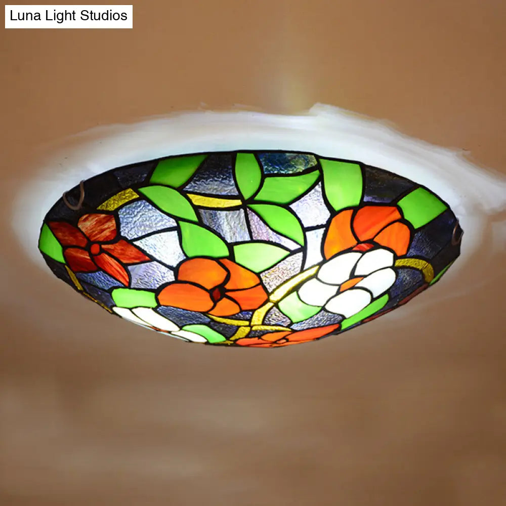 Tiffany Black Flush - Mount Bedroom Ceiling Light With Stained Glass Shade