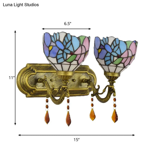 Tiffany Blossom Bird Wall Lamp With Agate Stained Glass - Perfect For Study Room Lighting