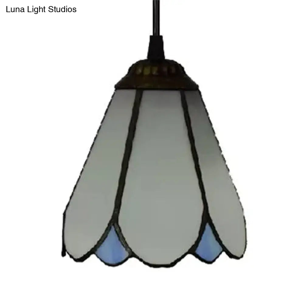 Tiffany Blossom Down Mini Pendant – Blue/White Glass Ceiling Lamp For Living Room