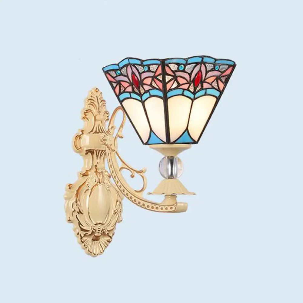 Tiffany Blossom Wall Mount Sconce Light Fixture: Hand Cut Glass 1 White/Orange/Pink - Ideal For