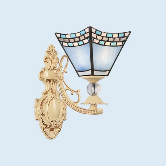 Tiffany Blossom Wall Mount Sconce Light Fixture: Hand Cut Glass 1 White/Orange/Pink - Ideal For