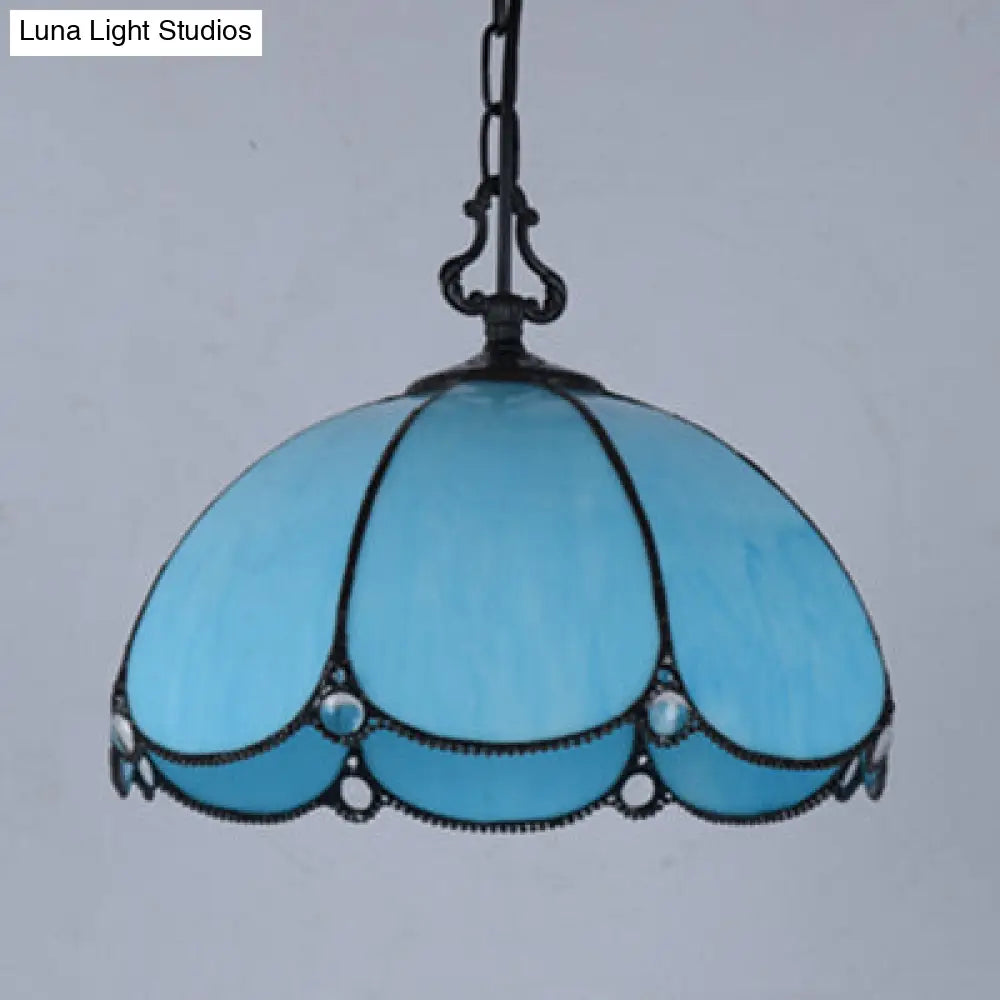 Tiffany Blue/Clear Flower Hanging Lamp - Hand Cut Glass Pendant Light For Dining Room