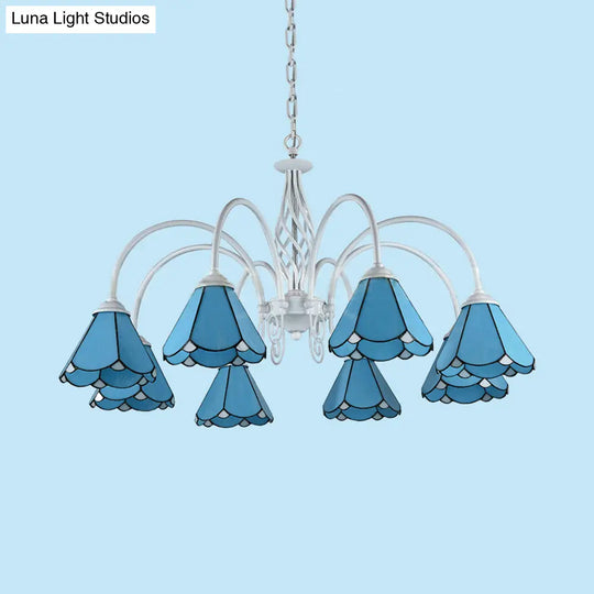 Tiffany Blue Conical Shade Ceiling Chandelier With Adjustable Chain For Hallway