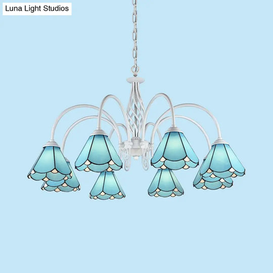 Tiffany Blue Ceiling Chandelier With Adjustable Chain - Elegant Glass Pendant Light For Hallway