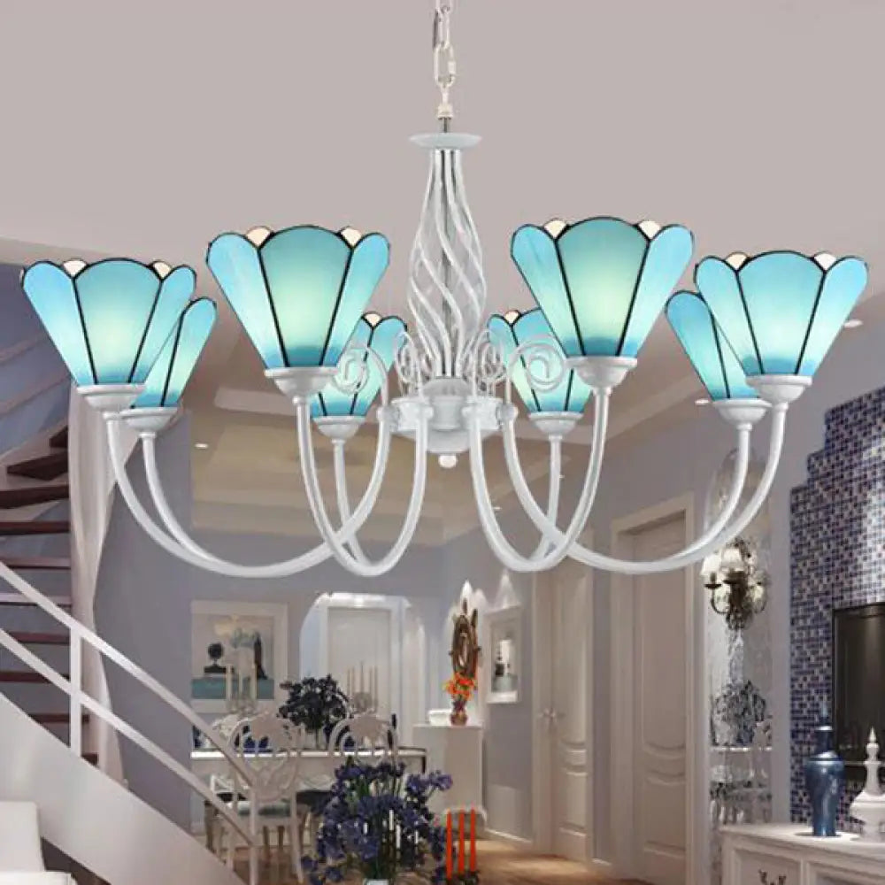 Tiffany Blue Conical Shade Ceiling Chandelier With Adjustable Chain For Hallway