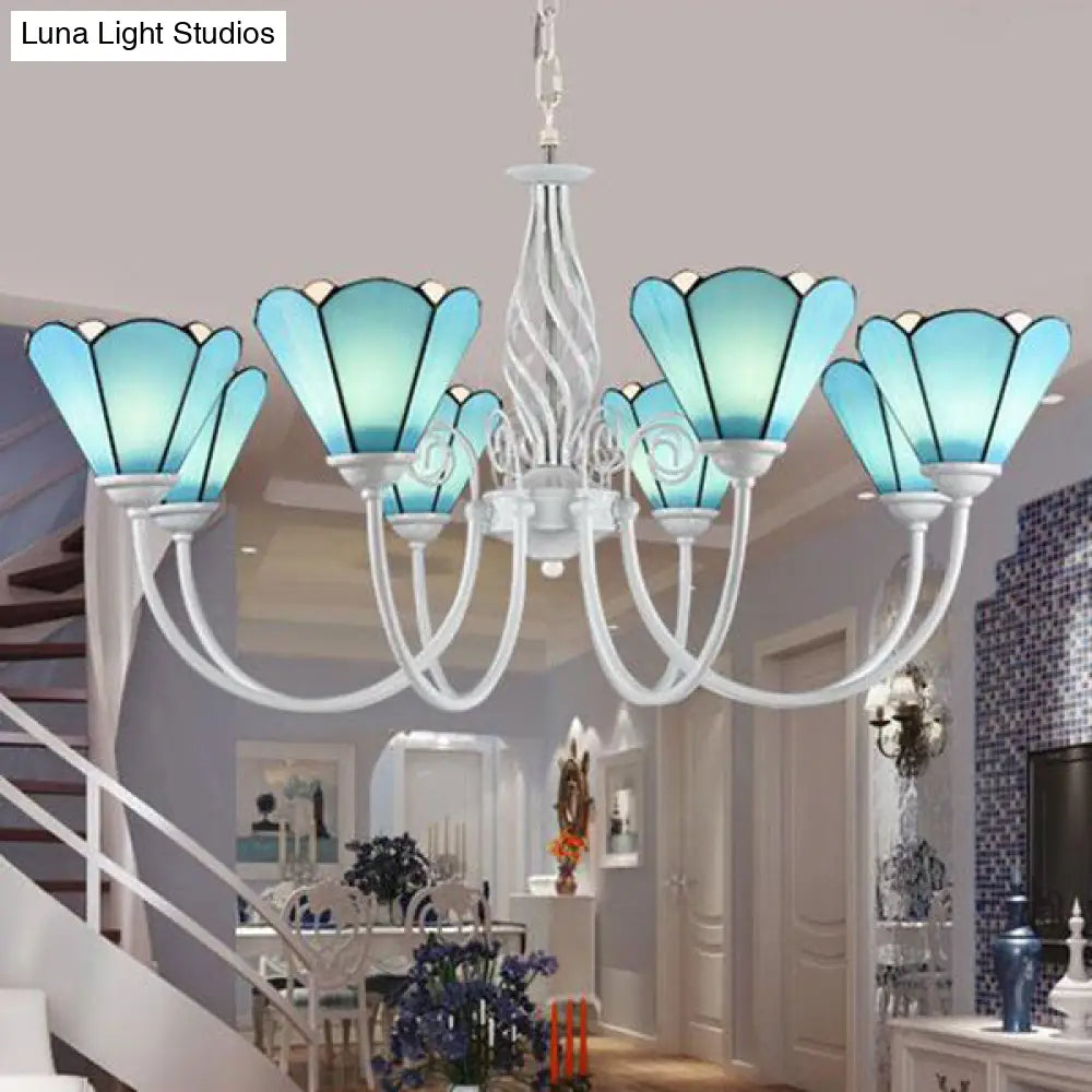 Tiffany Blue Ceiling Chandelier With Adjustable Chain - Elegant Glass Pendant Light For Hallway