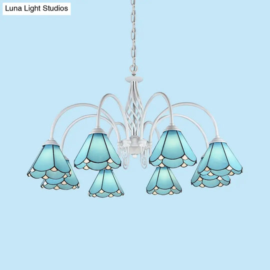 Tiffany Blue Conical Shade Ceiling Chandelier With Adjustable Chain For Hallway