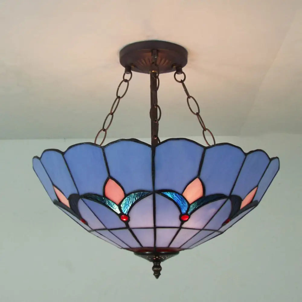 Tiffany Blue Glass Chandelier - Classic Suspended Light For Adult Bedroom