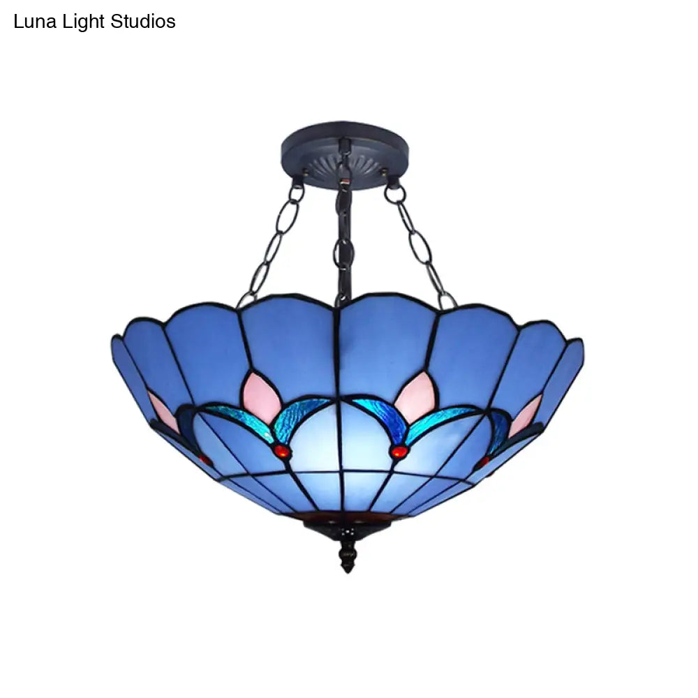 Tiffany Blue Glass Chandelier - Classic Suspended Light For Adult Bedroom