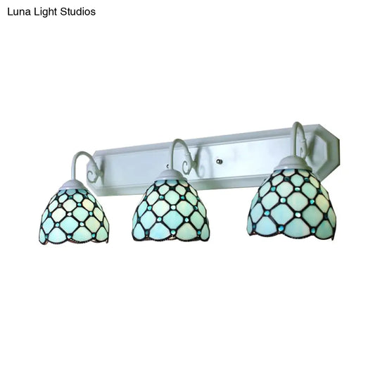 Tiffany Blue Glass Dome Wall Sconce With 3 Heads And Linear Backplate - Mountable Light Fixture