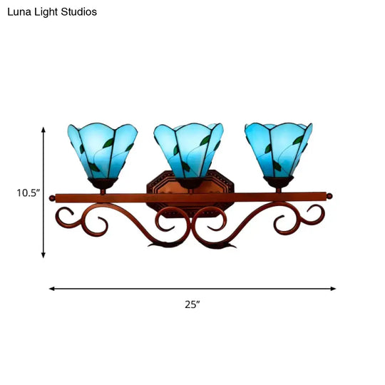 Tiffany Blue Glass Flower Sconce Light Fixture With Copper Frame