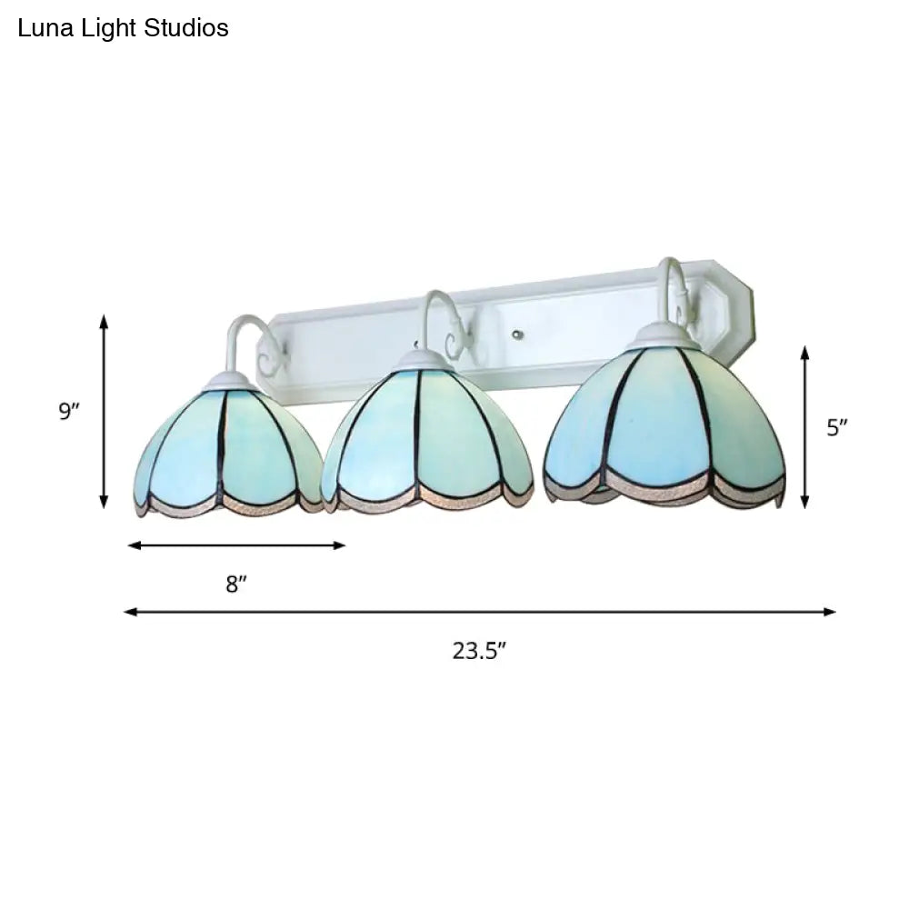 Tiffany Blue Glass Wall Sconce Light With Linear Backplate