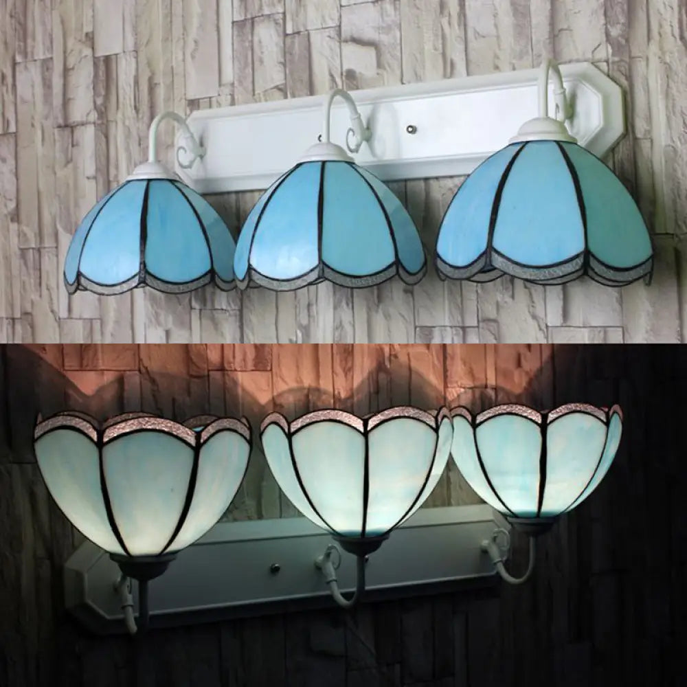 Tiffany Blue Glass Wall Sconce Light With Linear Backplate