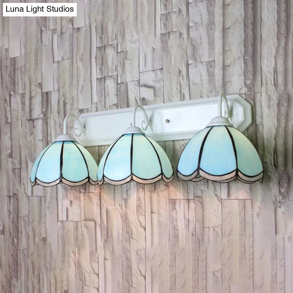 Tiffany Blue Glass Wall Sconce Light With Linear Backplate