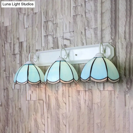 Tiffany Blue Glass Wall Sconce Light With Linear Backplate