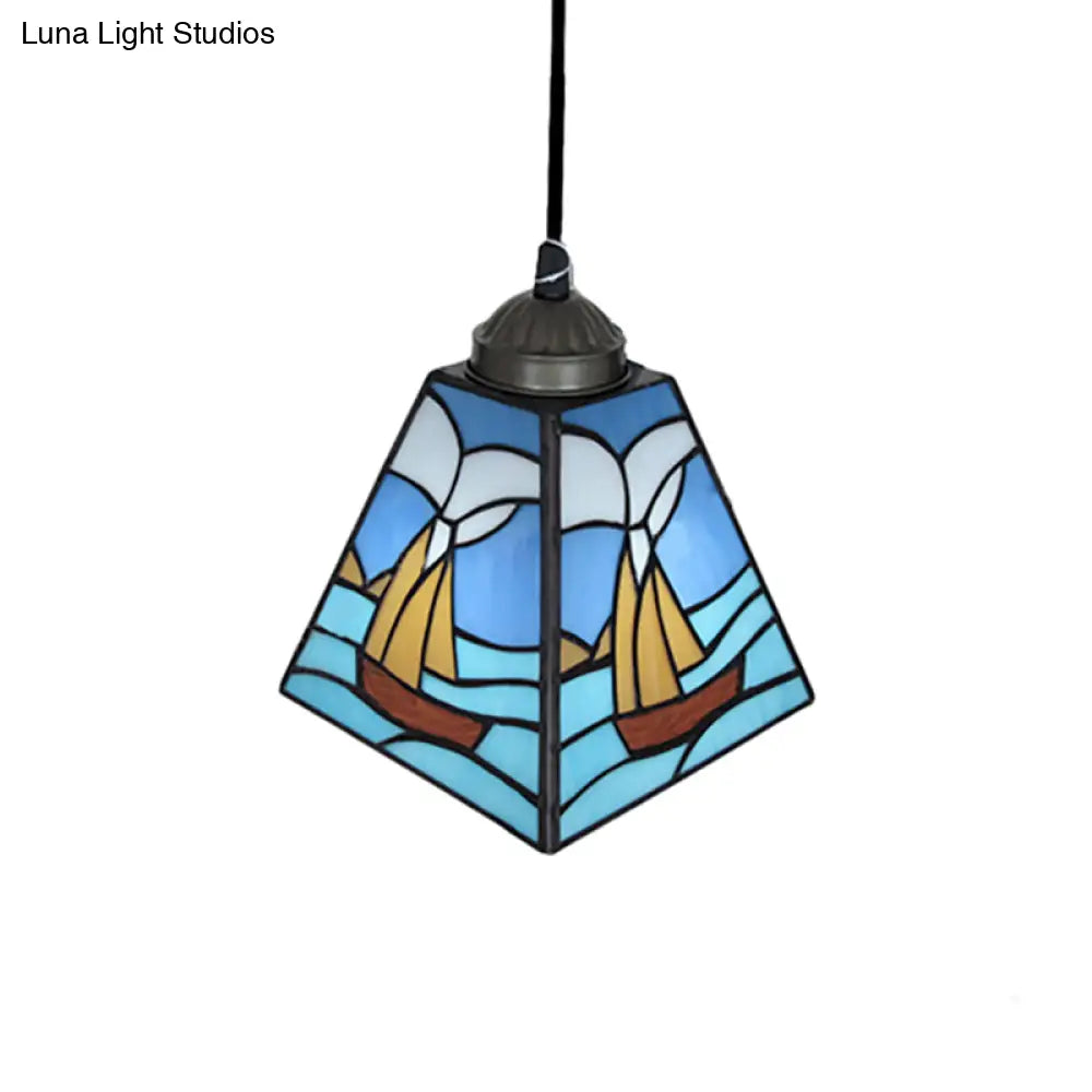 Tiffany Blue Pendant Light With Stained Glass Shade - Elegant Dining Room Ceiling Lighting
