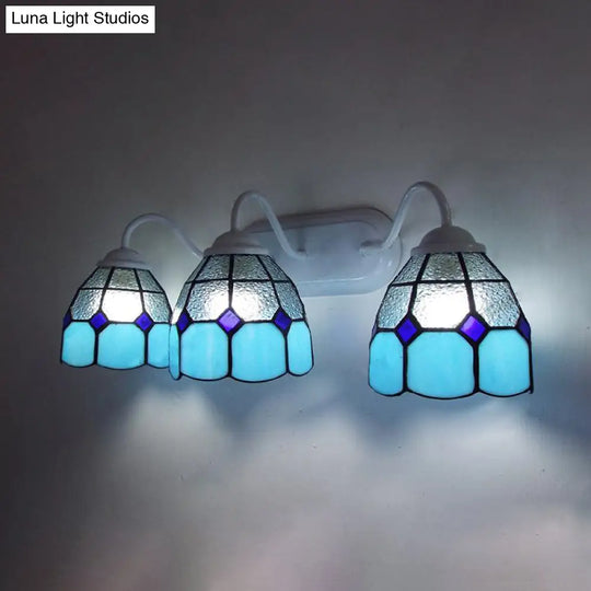 Tiffany Blue Vanity Light Fixture - 3 Heads Clear Dimpled Glass Wall Mount